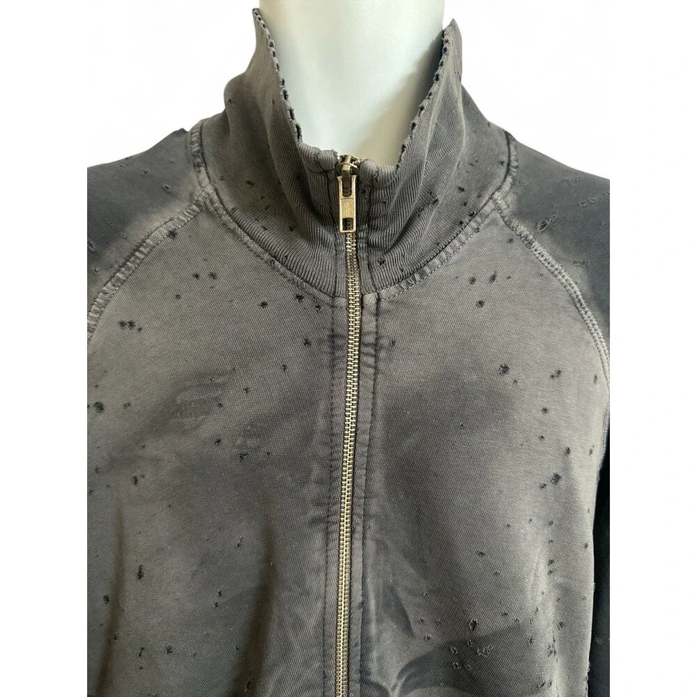 NWT Rockstar Sushi Mens M Fulll Zip Distressed Knit Jacket Back Print VF027 Gray